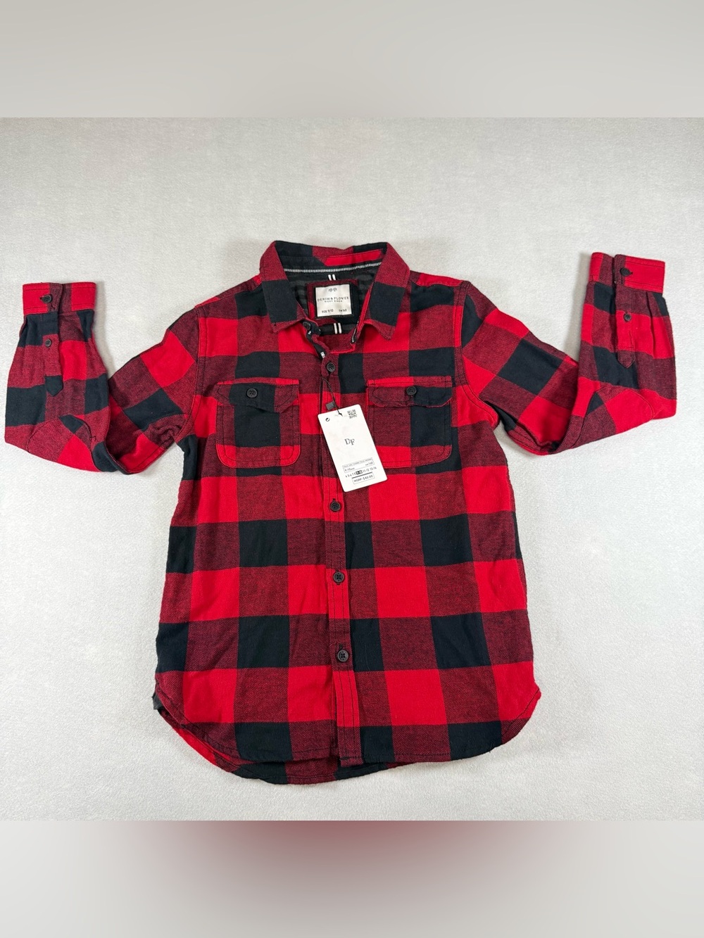 Denim & flowers collection boy Red and Black Button-Up flannel size 9/10 NWT